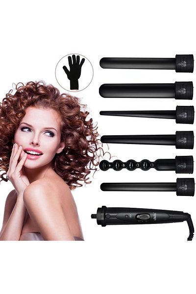 COOYA Curling Iron,6 in 1 Curling Wand Set with 6 Interchangeable Barrels