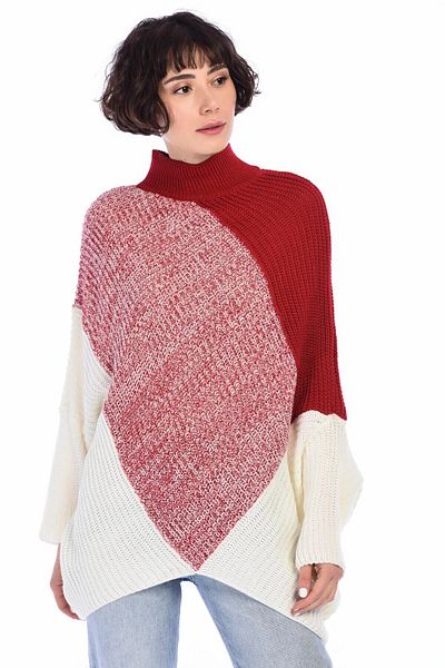 bacc Women's Red Patchwork Patterned Knitwear Sweater Co- 258400017