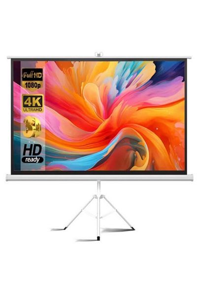 FlashHawk 100 Inch 16:9 Portable 4K Projector Screen with Tripod Stand - White Fiberglass Projector Screen