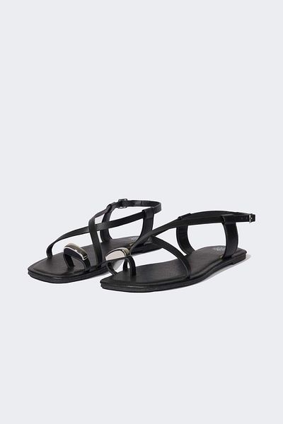 DeFacto Sandale de damă din piele artificială cu talpă plată cu pietre D8968AX25SM