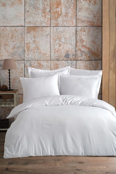 VAROL Set de lenjerie de pat din satin de bumbac alb King Size