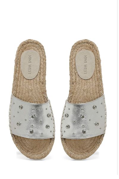 Nine West NINE WEST Nine West Cicore Papuci plat din piele cu talpă cu paie argintie