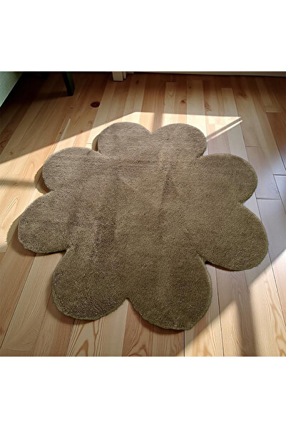 Paco Home Dekoratif Kahverengi Peluş Yumuşak Papatya Desen Halı