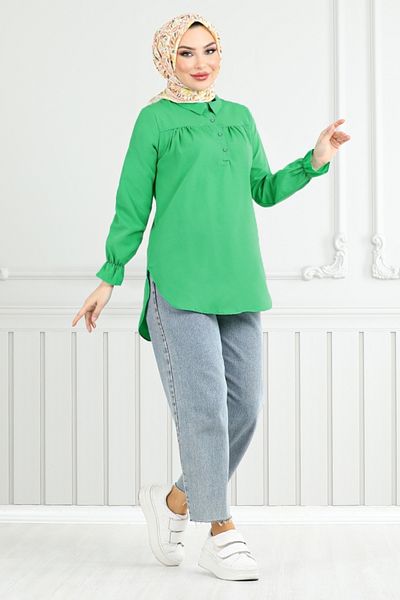 ModaMerve Τουνίκ με μισό κουμπί 402EVO1065-M Benetton Green