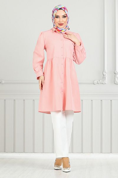 ModaMerve Cuff Lace-Up Tunic 401Evo1065-M Salmon