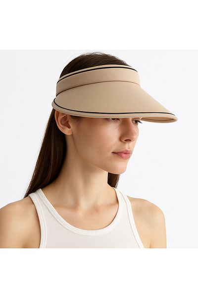 CosmoOutlet Uv Protection Visor Adjustable Beige Tennis Visor Hat from the Back
