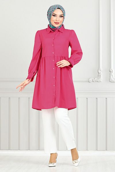ModaMerve Cuff Lace-Up Tunic 401Evo1065-M Fuchsia