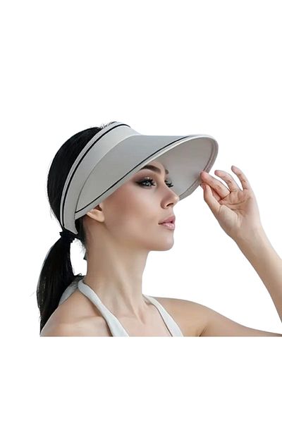 CosmoOutlet Uv Protection Visor Adjustable Beige Tennis Visor Hat from the Back