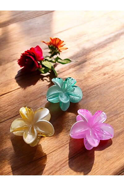 BeyzHal Σετ με 3 πολύχρωμα κλιπ μαλλιών με λουλούδια λωτού