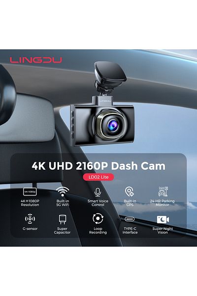 ROCKCAMEL LD02 Lite 4K UHD Driving Recorder, Includes 64GB TF Card, Built-In WiFi