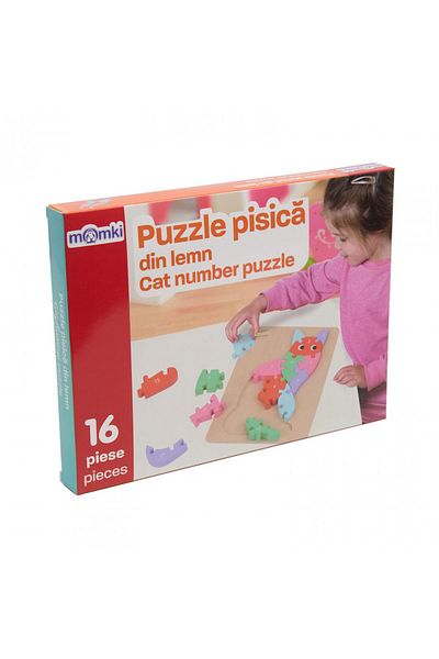 MomKi WOODEN PUZZLE, CAT, 16 PIECES,