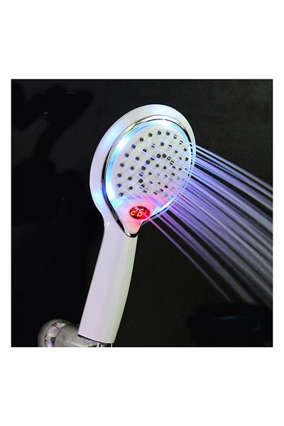 COOYA رأس دش بشاشة عرض رقمية LED، عملية طلاء كهربائي، شاشة ثلاثية الألوان، سهل التنظيف، أبيض