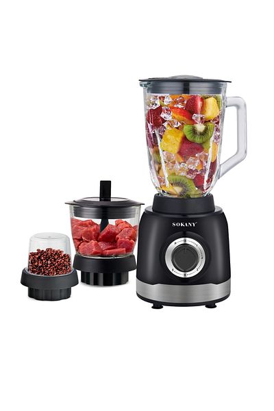 SOKANY 3-In-1 Juicer Blender, 1.5 Litre, 1000W Multi-Function High Speed Blender Ice Crusher Black