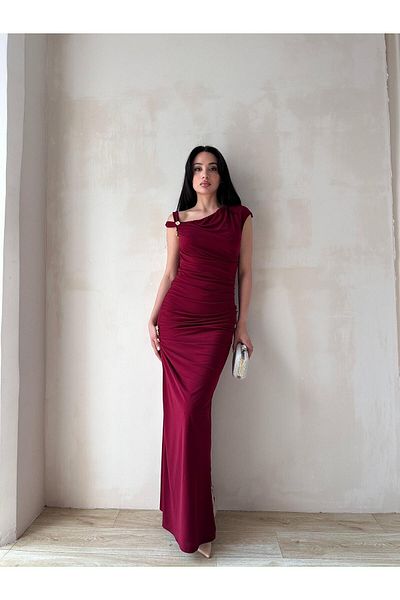 Mooi Butik Rochie Maxi NOBBY 5053 - Roșu Claret