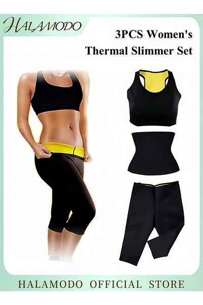 HALAMODO 3PCS Women s Thermal Slimmer Neoprene Set Fitness Vest Leggings and Waist Support Belt