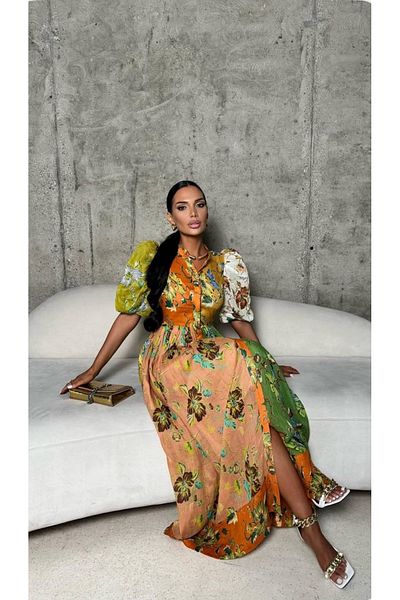 Kashaya Women's Linen Fabric Patterned Design Dress