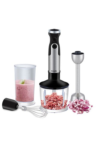 BioloMix Hand Blender with 6 Speed Adjustable 1200 Watt 5-in-1 Stainless Steel Blades Ergonomic handle