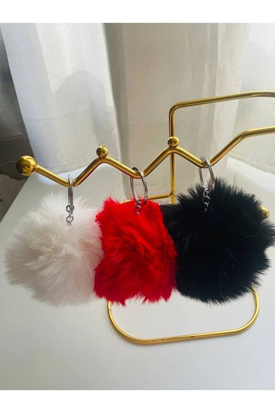 GALATA GIFT Accesoriu pentru geantă cu pompon: farmec de pluș și selector de culoare Trei (3) buc