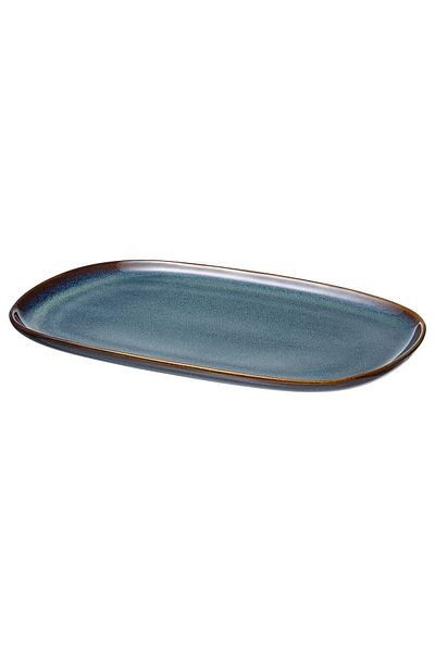 IKEA GLADELIG Stoneware Plate Blue 31x19 cm Unique Glazed Finish