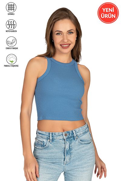 ÖZKAN underwear Camisole cu guler cu șalter, elastic și cu înțelepciune Crop Tank Bustieră pozitivă