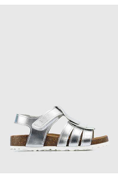 Kiddo Silver Leather Flat Sandals for Girls