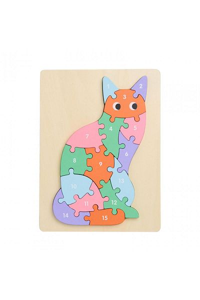 MomKi WOODEN PUZZLE, CAT, 16 PIECES,