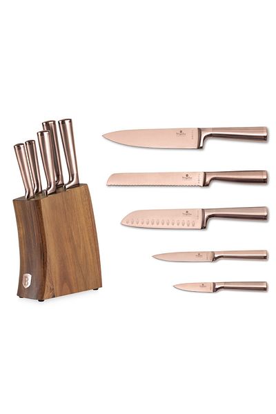 Berlinger Haus 6-piece Knife Set Taupe Bh 3126, Acacia Stand, Stainless Steel