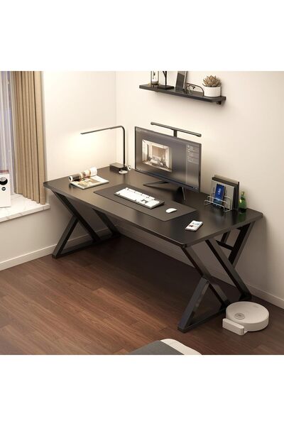 COOYA 39 Inch PC Computer Desk,With 2 cable management,X-Shaped Leg Design,Extra Storage,60x120x76cm,Black