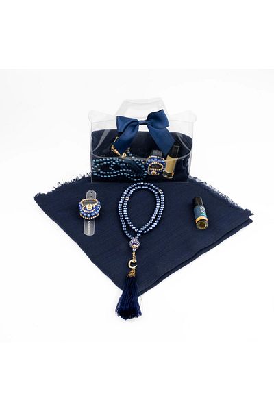 Hayrat Neşriyat Σετ δώρου Tasbih + Scarf + Zikirmatik + Essence (Acetate Box με τσάντα, Navy Blue)