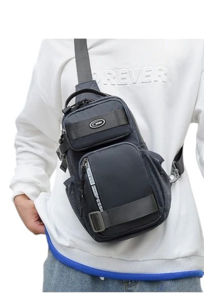Newish Men's Black Chest Bag Shoulder Bag Crossbody Bag Oxford Cloth Casual Men's Backpack