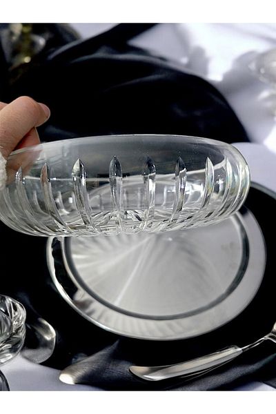 AYZ HOME Salad Bowl with Crystal Glass Tray - Tableware Presentation Bowl with Plate