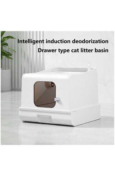 COOYA Top entry litter box,double entry,leak-proof design,with litter scoop and drawer,easy to clean,white