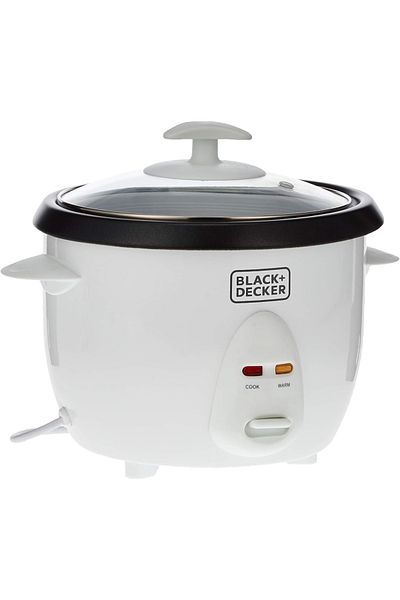 Black&Decker طنجرة أرز، وعاء غير لاصق قابل للإزالة، صينية تبخير، غطاء زجاجي، 1 لتر، 400 واط، RC1050-B5 أبيض
