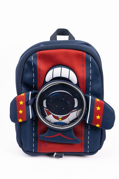 Cocobee Aeroplane-style Astronaut Print Backpack For Boys – Navy Blue