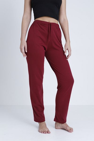 DONEX Cotton Thin Breathable Fabric Ribbon Waist Detail Solid Pocketless Women's Pajama Bottoms