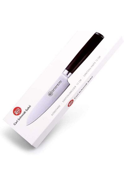 Carl Schmidt Sohn Santoku knife Damask steel HRC 60 Konstanz, Carl Schmidt Sohn, 12 cm, black handle, 071318