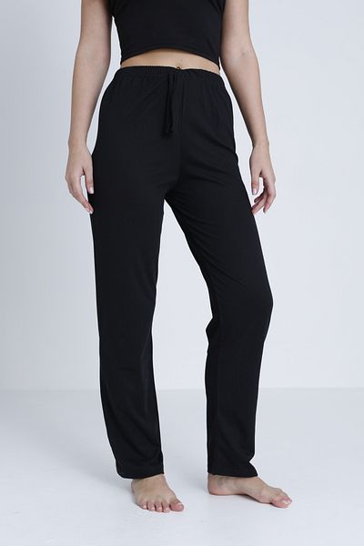 DONEX Cotton Thin Breathable Fabric Ribbon Waist Detail Solid Pocketless Women's Pajama Bottoms