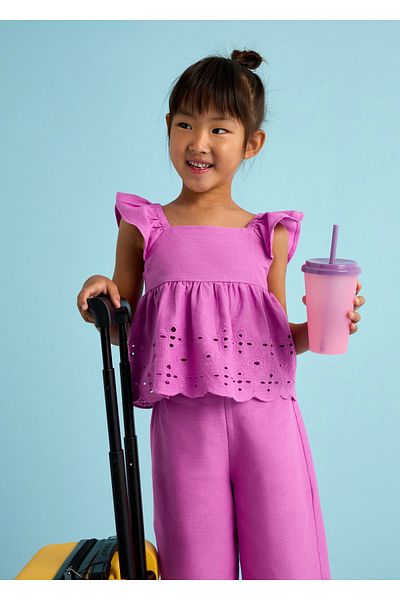 MAYORAL Girl's Perforated Bottom Top Set Fuchsia 3561