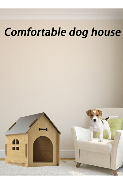 KidLe بيت الكلب بيت خشبي للحيوانات الأليفة مع سقف للكلاب في الداخل