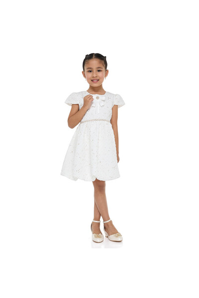 Victor and Jane Ivory/Gold Bow Jacquard Dress