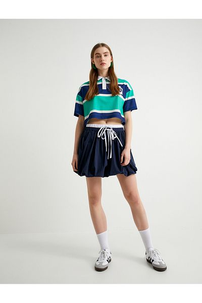Koton New Season Mini Balloon Skirt with Double Waist Detail, Color Contrast and Bow Detail