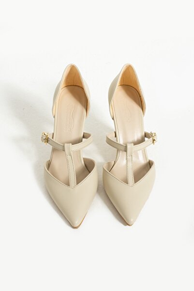 Seniorah Serene Bej Cilt Kadın Sivri Burun Topuklu Ayakkabı