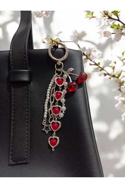 BeyzHal Cute Cherry, Heart, Pearl and Star Figured Keychain and Bag Charm