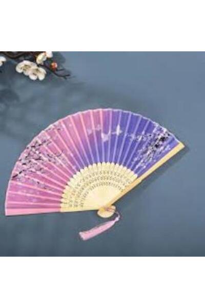 BELUGA Yelpaze Bambu Kumaş Serinletici Vintage Pembe/Lila Şık Püsküllü Japon ...