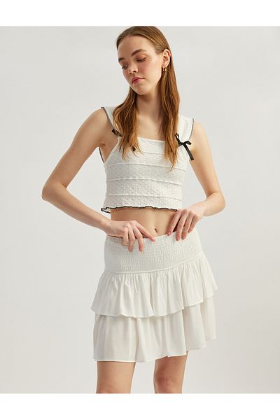 Koton New Season Layered Flounce Gimped Viscose Mini Skirt