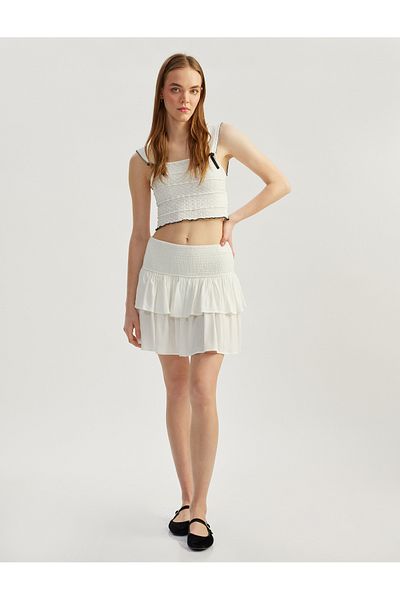 Koton New Season Layered Flounce Gimped Viscose Mini Skirt