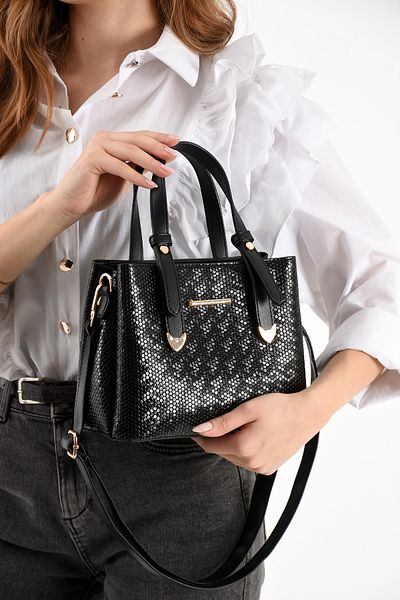 Sanmorris Geantă de mână și umăr, simplă și elegantă, cu 4 compartimente, pentru femei, cu accesorii aurii