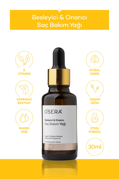 Doğal Besleyici ve Onarıcı Saç Bakım Yağı 30 ml (E Vitamin, Argan, Sarımsak ve Badem Yağı)