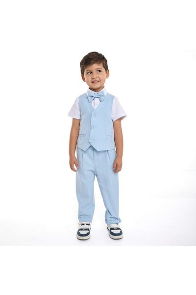 Victor and Jane Lt Blue Waistcoat And Pant Set With Shirt And Bow Tie