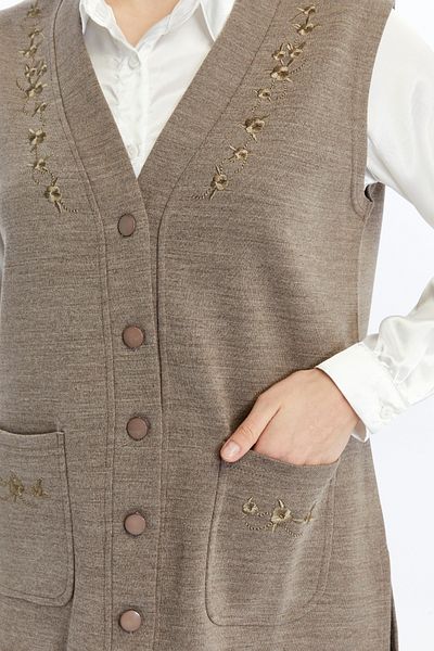 larocci Women's Standard V-Neck Floral Embroidery Mother Vest with Pockets